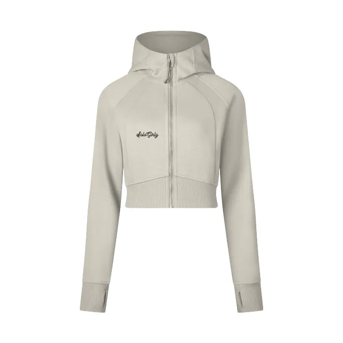 Cursive Cripped Zip Through Hoodie