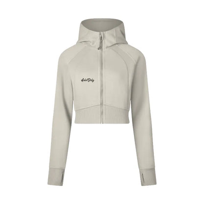 Cursive Cripped Zip Through Hoodie