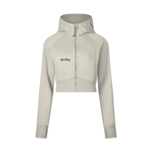 Cursive Cripped Zip Through Hoodie