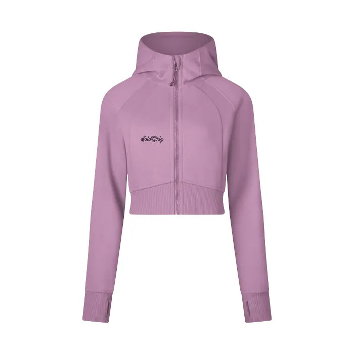 Cursive Cripped Zip Through Hoodie