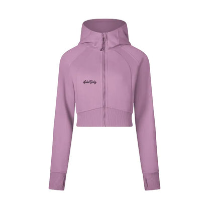 Cursive Cripped Zip Through Hoodie